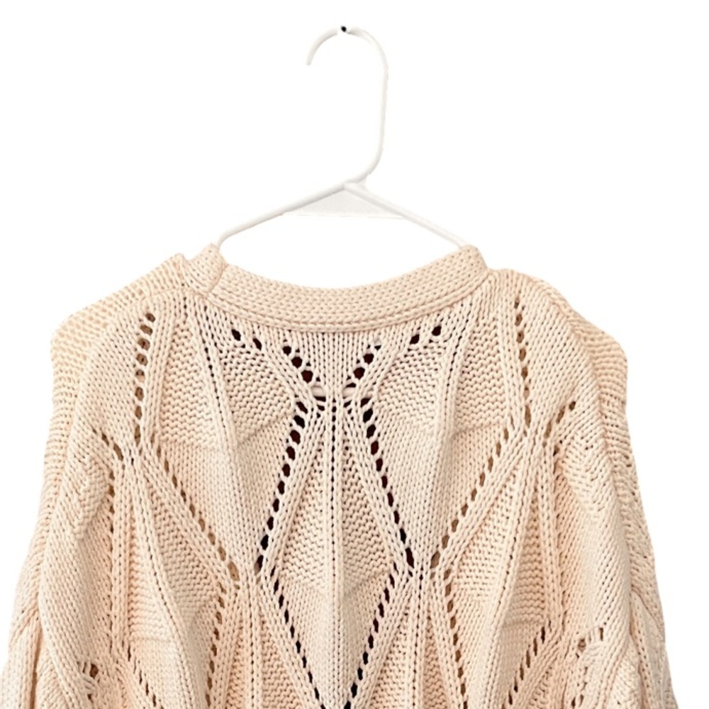 Zara Diamond Knit Cardigan Chunky Slouchy Oversized Neutral Cream Sweater S - Picture 7 of 12